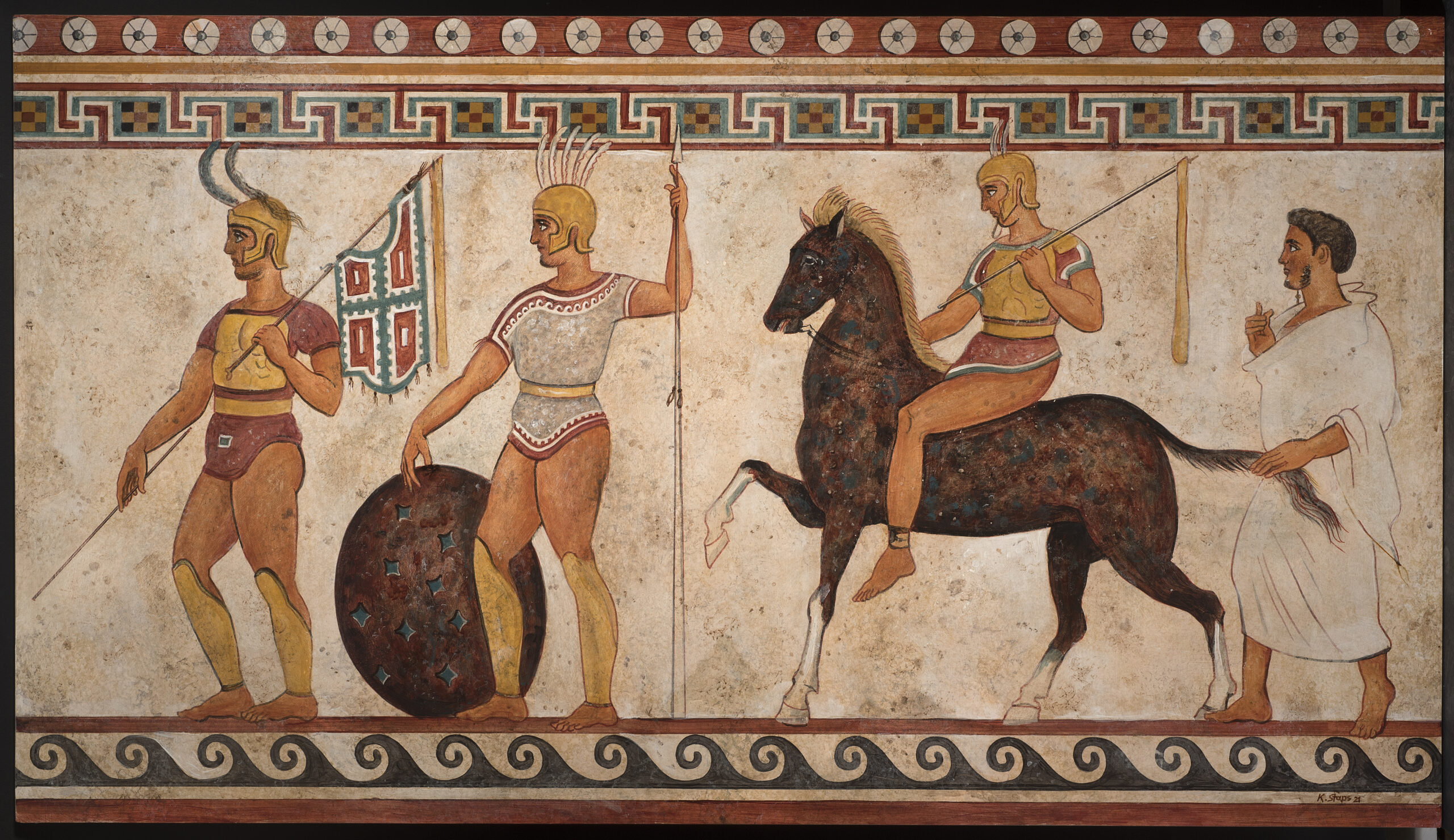 Samnitischer Krieger, Reproduktion einer Grabmalerei aus Nola, um 200 v. Chr.