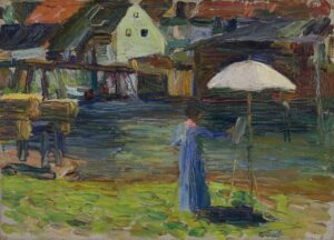 Wassily Kandinsky, Kallmünz – Gabriele Münter beim Malen I, Sommer 1903, Städtische Galerie im Lenbachhaus und Kunstbau München, Gabriele Münter Stiftung 1957