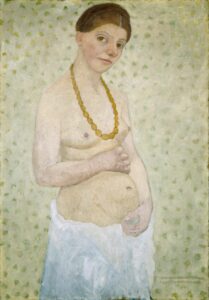 PAULA MODERSOHN-BECKER: Selbstbildnis am 6. Hochzeitstag, 25. Mai 1906, Öltempera auf Pappe, 101,8 x 70,2 cm, Museen Böttcherstraße, Paula Modersohn-Becker Museum, Bremen