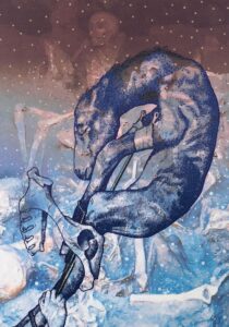 Pepo Pichler, o. T. (series: THRUST INTO THE WORLD), 2020, ink print and ink on canvas, 200 x 140 cm, Foto: F. Neumüller