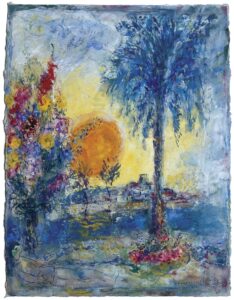 Marc Chagall, Unter der Palme (Cap d'Antibes), 1969, Gouache und Aquarell auf Japanpapier, Privatbesitz, Marc Chagall © VG Bild-Kunst, Bonn 2021