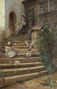 „Eine Begegnung mit Rothenburg“ – Kunst und Künstler zwischen 1830 und 1960 : Robert Payton Reid, Feeding the Birds,Öl,1890