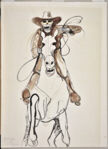 Tomi Ungerer: Apocalypse, unveröffentlichte Zeichnung für America, o.D.Sammlung Tomi-Ungerer-Museum – Internationales Zentrum für Illustration © Diogenes Verlag AG, Zürich/Tomi Ungerer Estate. Foto: Musées de la Ville de Strasbourg/Mathieu Bertola