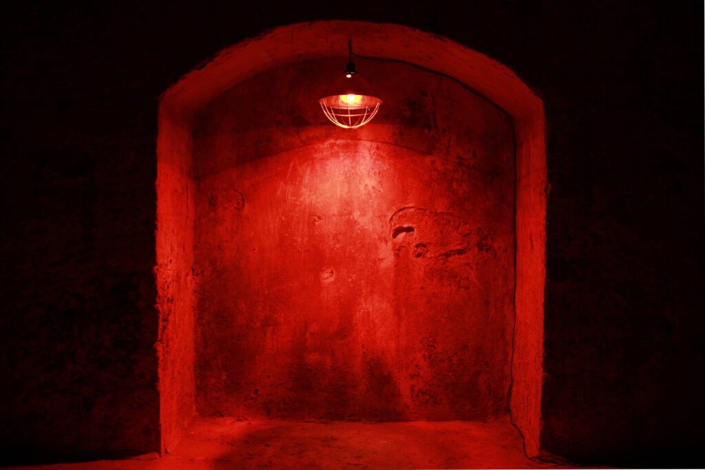 Lukas Niedermeier: o.T., 2022, Wärmelampe, Installationsansicht, 1. Biennale Lindau, Foto: Lukas Niedermeier 