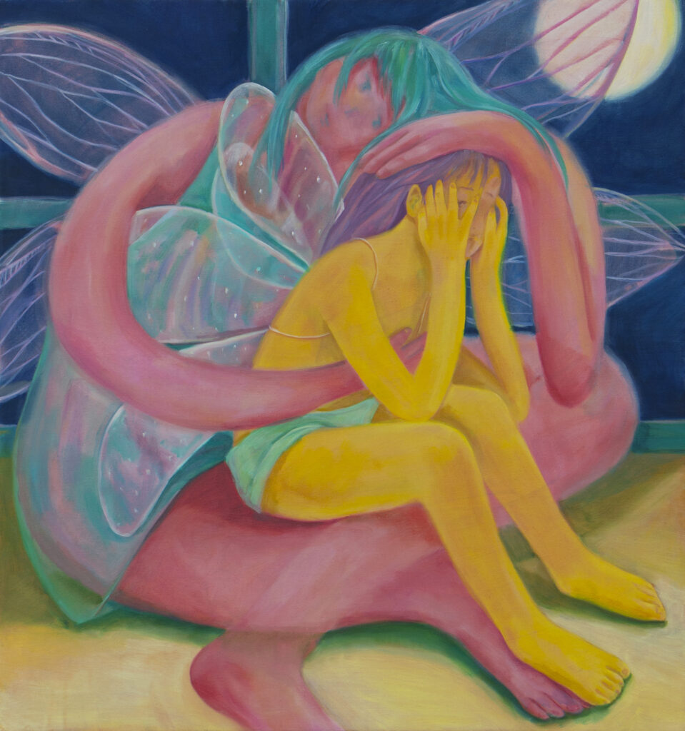 Hannah Jeong: First Wing, 2022, Öl auf Leinwand, 80 x 80cm, Foto: Tobias Friedauer