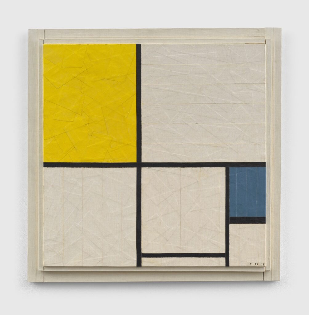 Tom Sachs, 134 Composition with Yellow and Blue (Ausschnitt), 1996, Gafferband auf Sperrholz, 63,5 x 63,5 cm, Privatsammlung, © Tom Sachs, Foto & Courtesy Acquavella Galleries.
