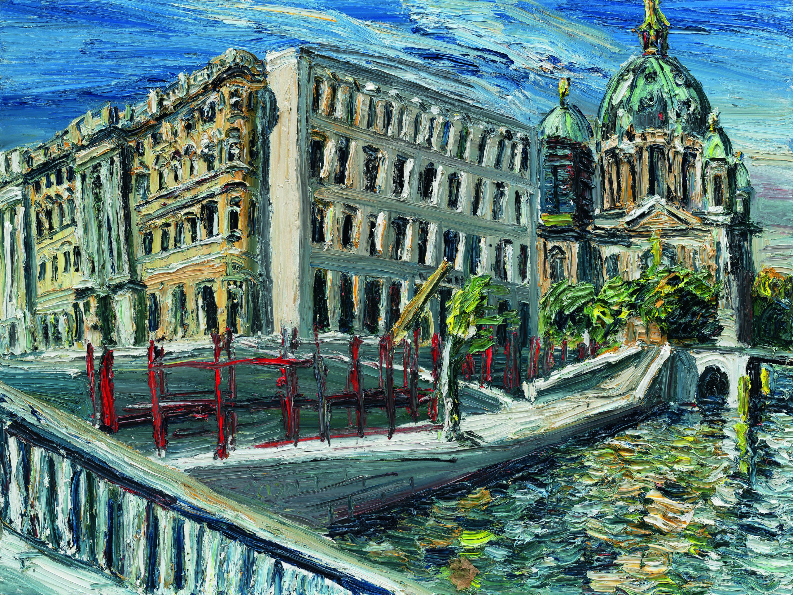 Christopher Lehmpfuhl, Schlossplatz, August 2020, Öl auf Leinwand, Sammlung Würth © 2022, ProLitteris, Zürich, Foto: Uwe Walter, Berlin