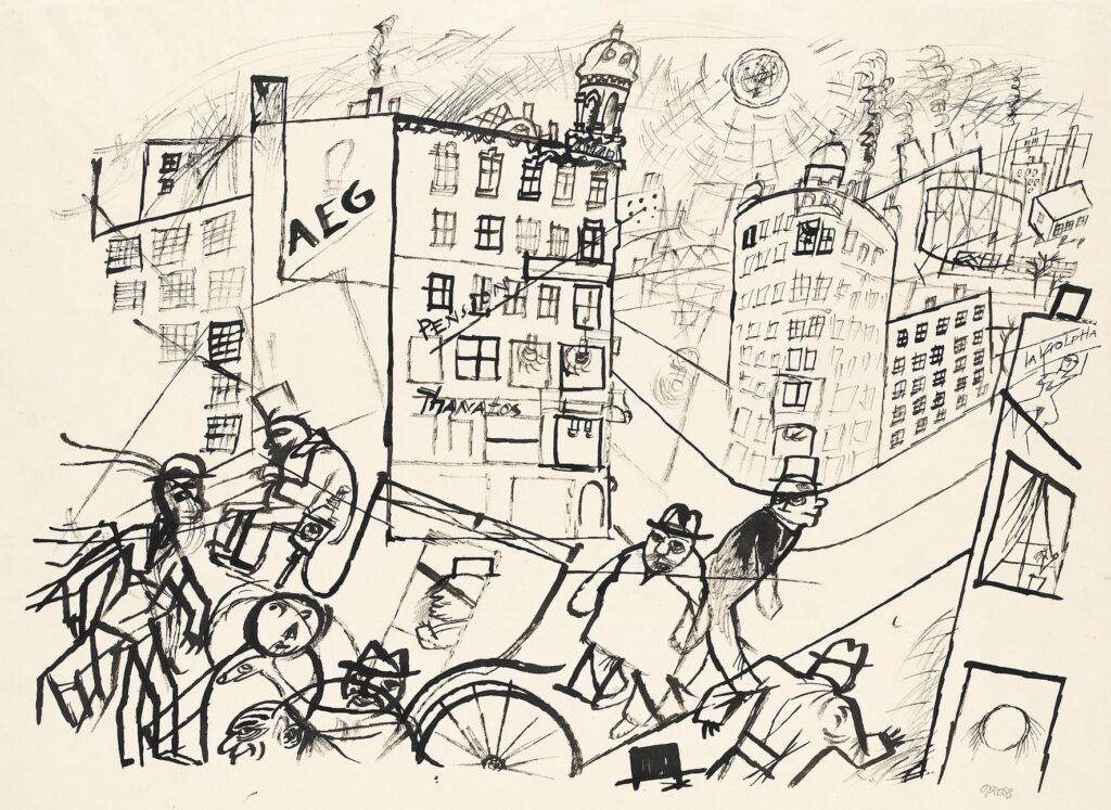 George Grosz, Großstadtstraße mit Kutsche, um 1920, Staatsgalerie Stuttgart, Graphische Sammlung © Estate of George Grosz, Princeton, N.J. / VG Bild-Kunst, Bonn 2022