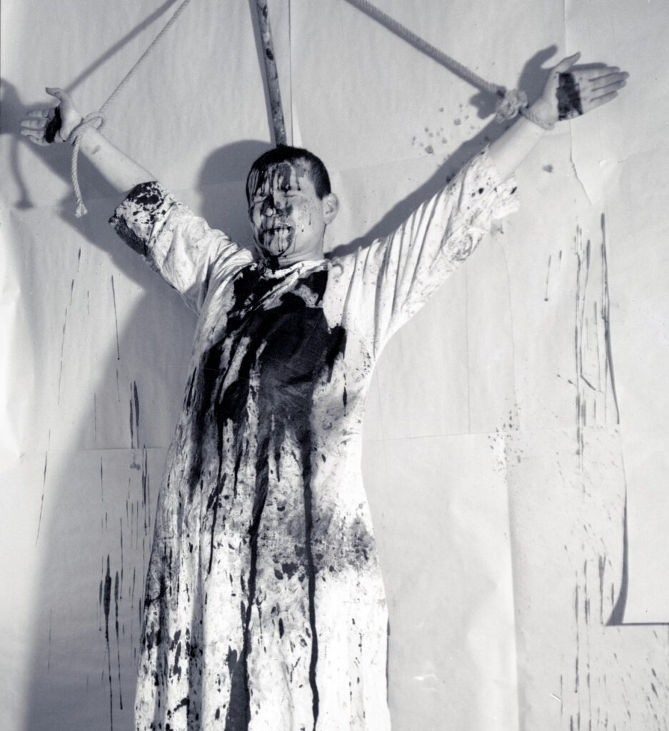 Hermann Nitsch, 1. Aktion, 1962 (2008), S/W Fotografie / b/w photograph, mumok - Museum moderner Kunst Stiftung Ludwig Wien, Schenkung des Künstlers/Donation of the artist 2007 © Bildrecht, Wien 2022