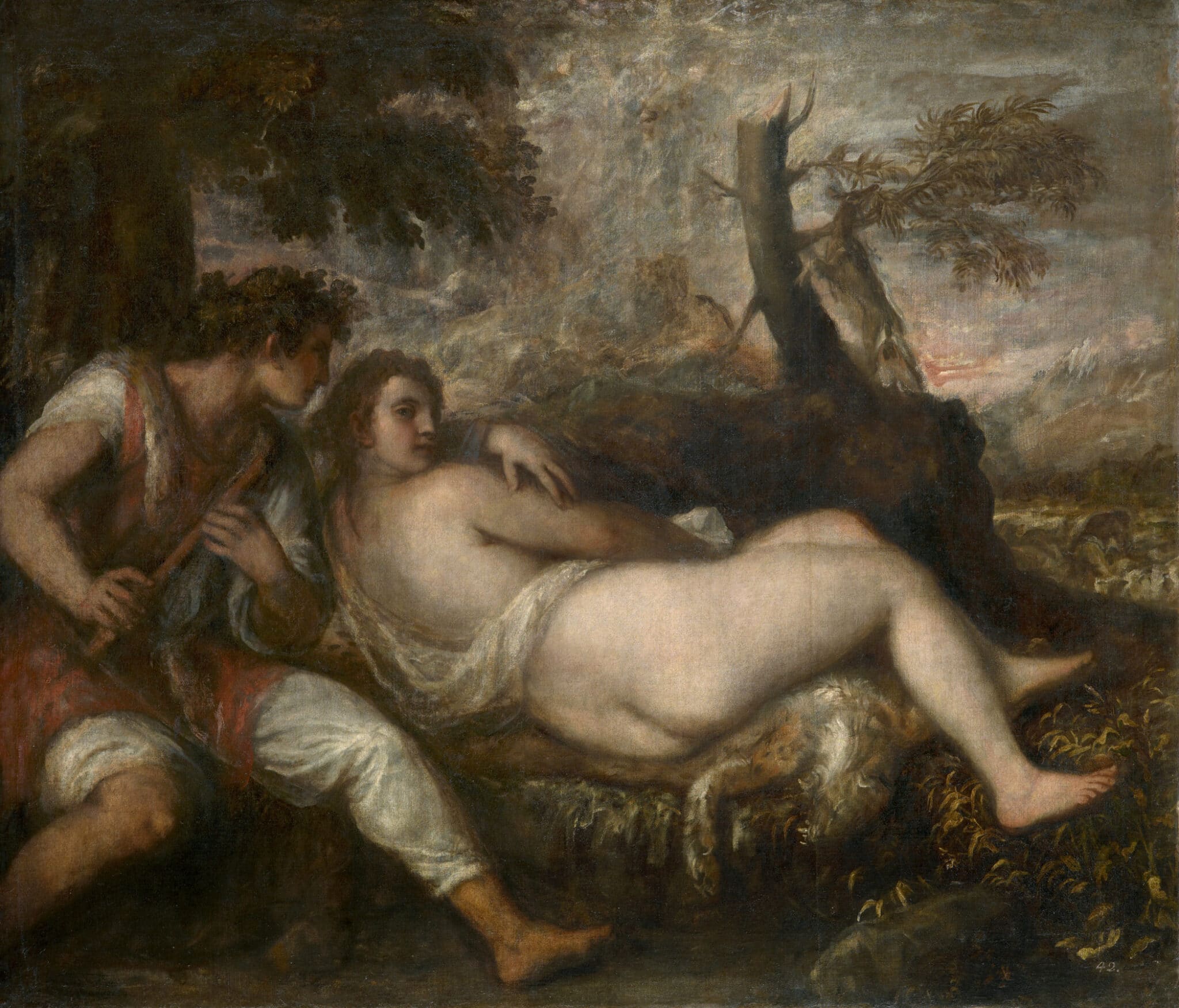 Tizian, Nymphe und Schäfer, 1570/75 Leinwand, 149,6 × 187 cm Kunsthistorisches Museum Wien, Gemäldegalerie © KHM Museumsverband