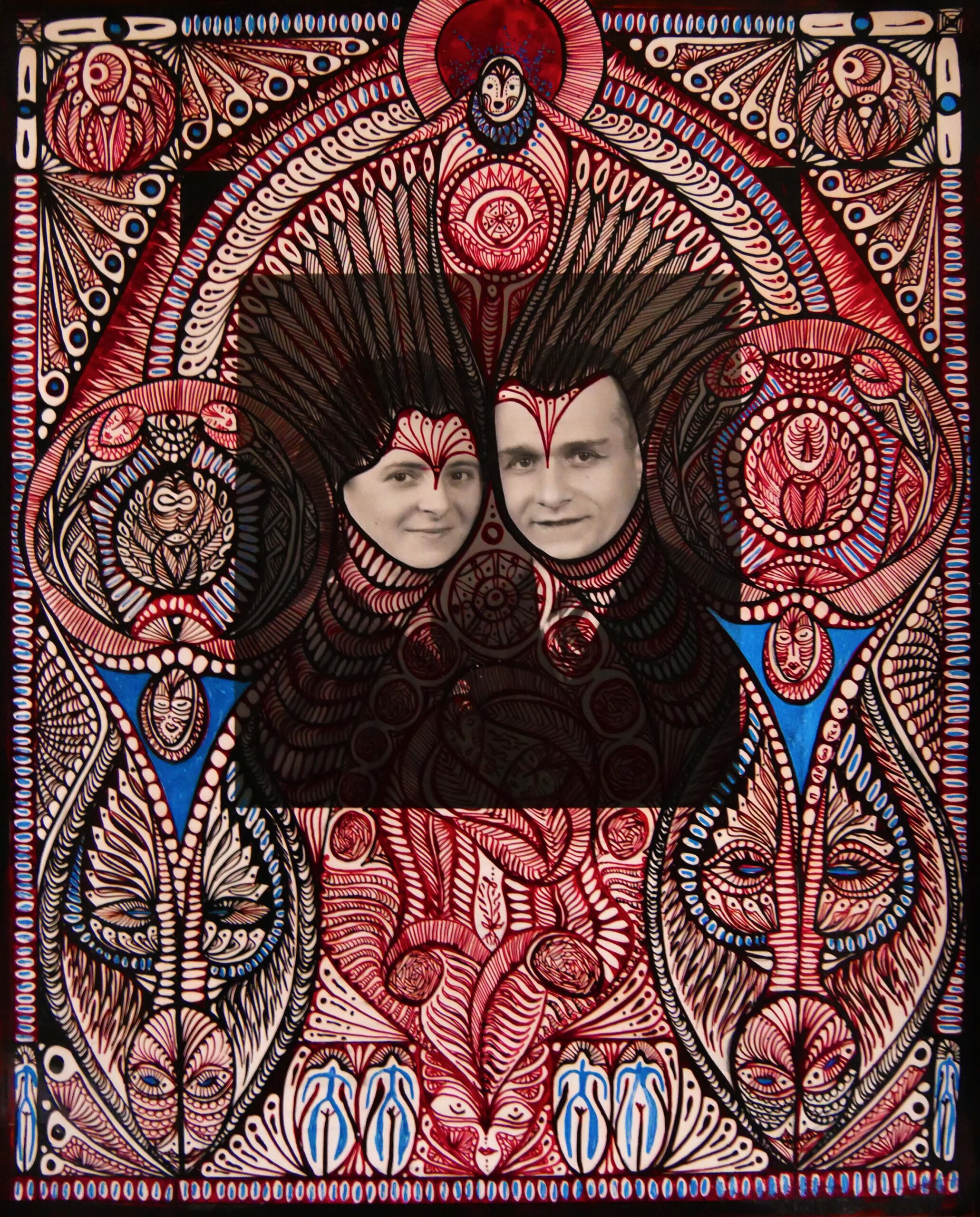 Margot, Dessins sur Photo Adeline et Luc, undatiert, Mischtechnik © Marjorie Dohogne