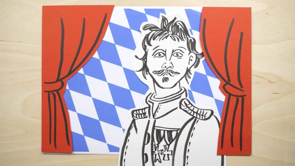 Das Künstler-Duo Caro Matzko (Text und Sprecherin) und Elias Hauck (Zeichnung und Animation), bekannt aus der BR-Sendung „Ringlstetter“, hat für die Ausstellung zwei animierte Kurzvideos geschaffen, die die Biografie König Ludwigs I. und seiner Geliebten, der Tänzerin Lola Montez, humorvoll und pointiert vorstellen. © Historisches Museum der Pfalz Speyer/Zeichnung: Elias Hauck