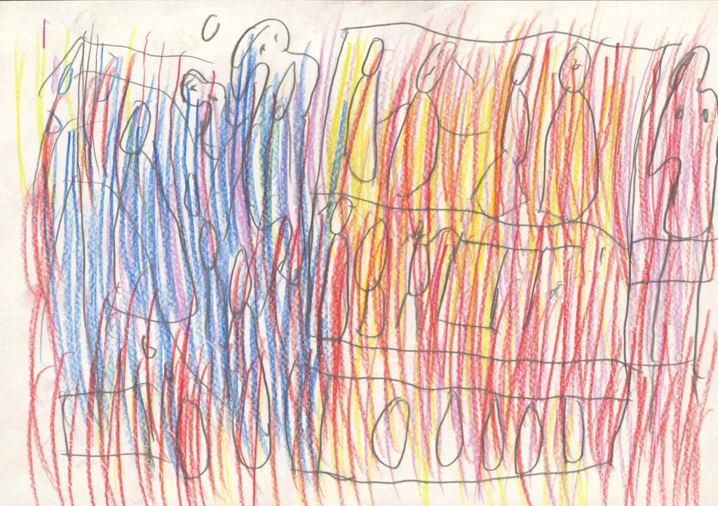 Erich Zittra, Storch, Drehscheibe, o. J., Bleistift, Farbstifte, Privatsammlung, Foto: © Privatstiftung – Künstler aus Gugging