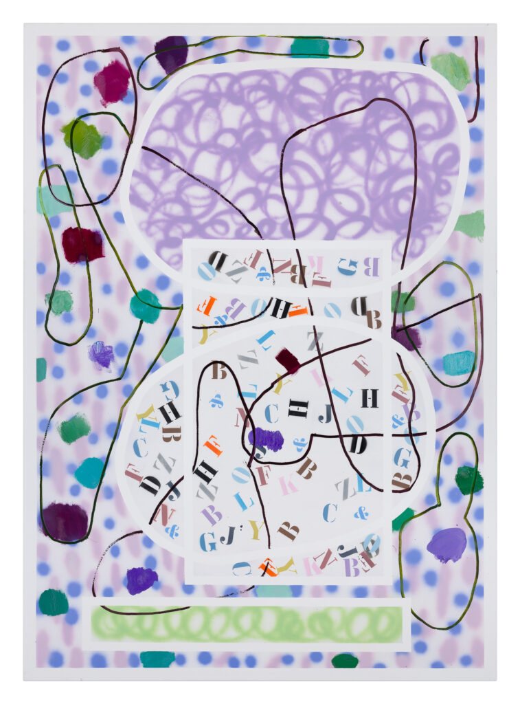 Grzegorz Siembida, Gra w klasy, 2023, Öl, Acryl, Spray auf Leinwand, 180 x 130 cm, Foto: Szymon Sokołowski