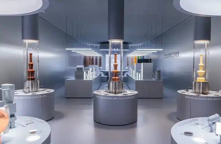 Hier erfahren Sie mehr über die Schokoladenproduktion. / Ausstellungsgestaltung: ATELIER BRÜCKNER © Lindt Home of Chocolate