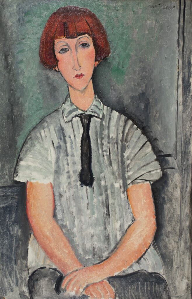 Amedeo Modigliani: Mädchen mit einer gestreiften Bluse, 1917, Nahmad Collection © Nahmad Collection
