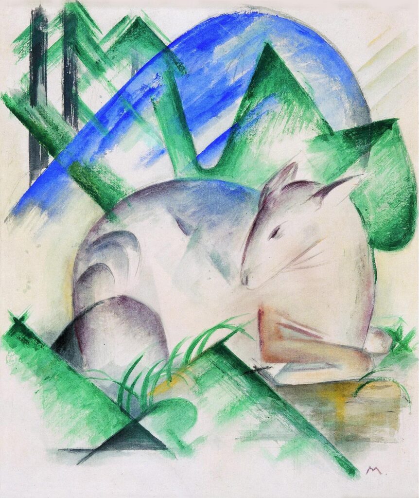 Franz Marc, Rotes Reh (Schlafendes Reh), 1913, Gouache und Bleistift auf Papier, Stiftung Sammlung Ziegler © Stiftung Sammlung Ziegler