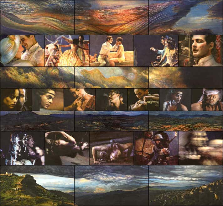 Klaus Armbruster, Bildmontage ILIAS, 2023/24, Acryl auf 29 Leinwänden294 x 270 cm, Foto: Peter Fischer © Klaus Armbruster