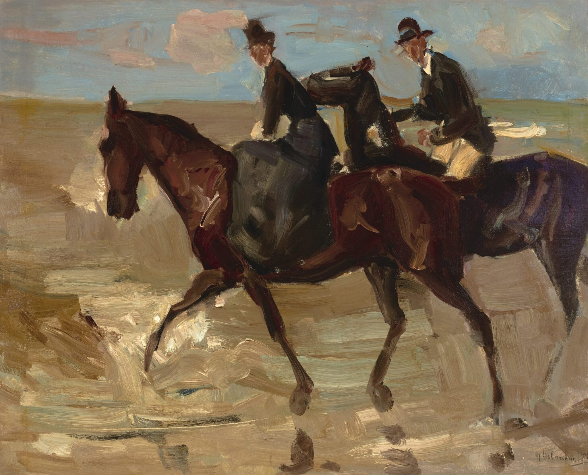 MAX LIEBERMANNREITER UND REITERIN AM STRANDE NACH LINKS, 1902, MKDW – DAUERLEIHGABE AUS PRIVATBESITZ