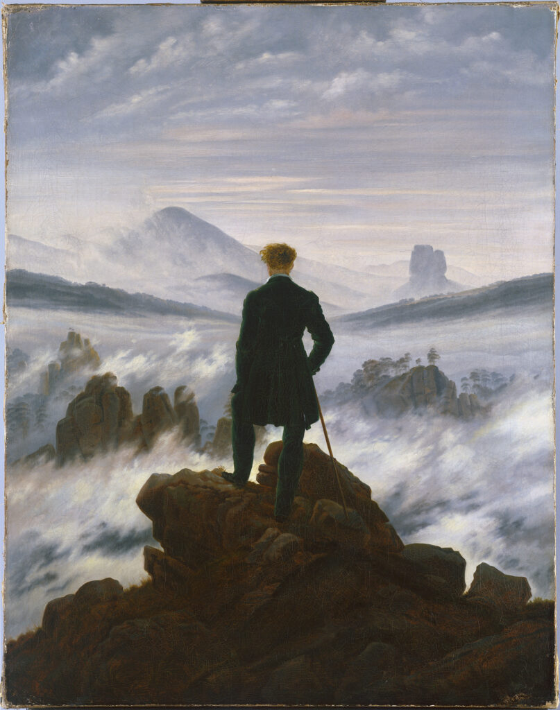 Caspar David Friedrich, Der Wanderer über dem Nebelmeer, um 1818, Öl auf Leinwand,, unsigniert, Hamburger Kunsthalle, Hamburg, Dauerleihgabe der Stiftung Hamburger Kunstsammlungen, Foto E. Walford