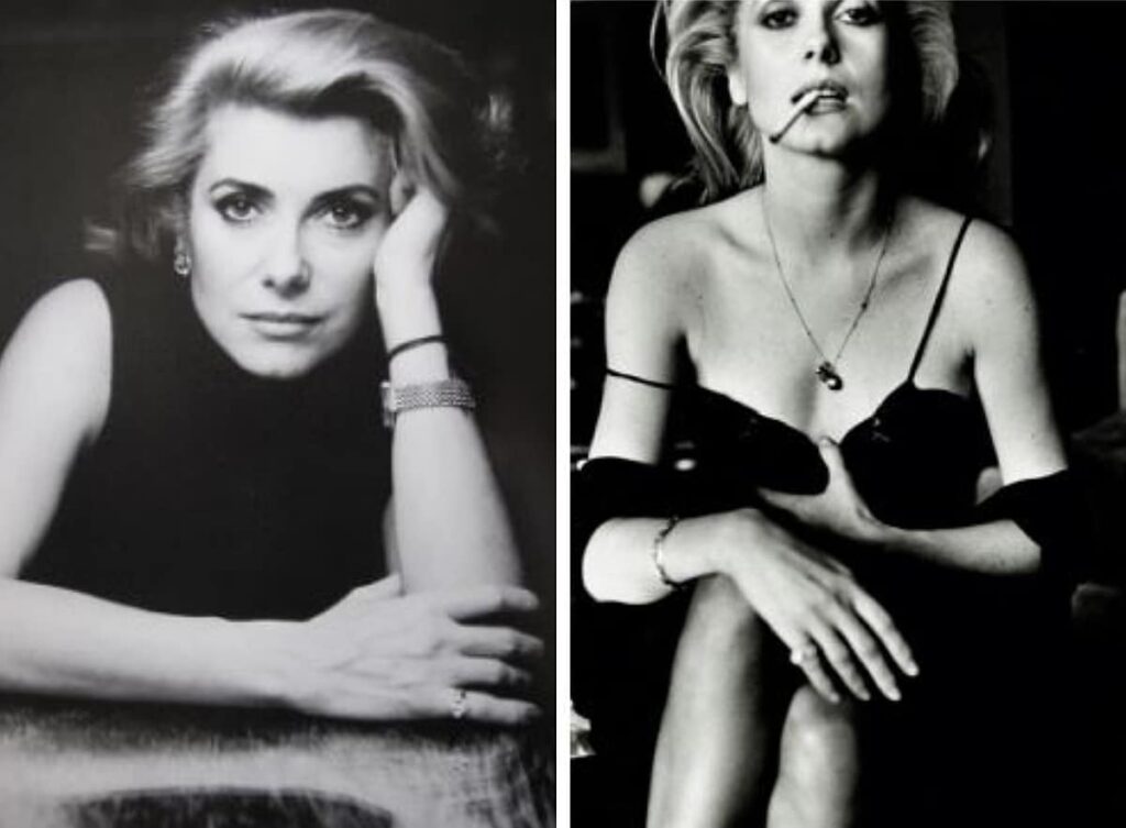 links: Alice Springs, Catherine Deneuve, 1984; rechts: Helmut Newton, Catherine Deneuve, 1976