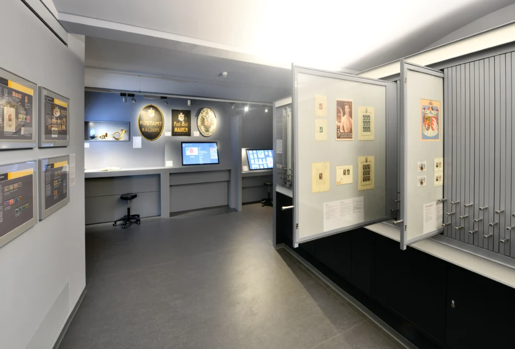 Dauerausstellung im Postmuseum Liechtenstein © Liechtensteinisches Landesmuseum, Foto: Sven Beham