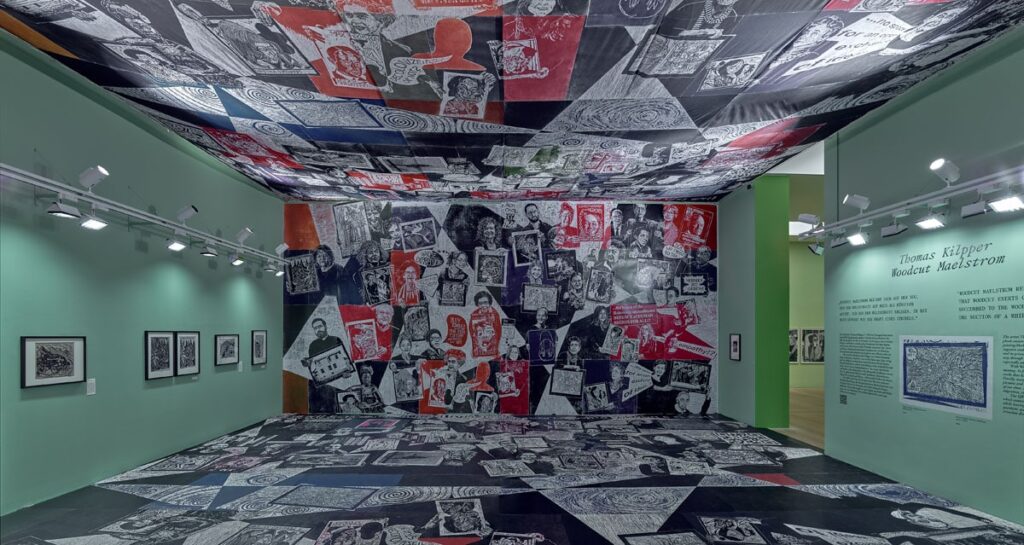 Thomas Kilpper, Woodeut Maelstrom, 2023/24, Installationsansicht Kunsthalle Bremen 2024 © VG Bild-Kunst, Bonn 2024, Foto: Kunsthalle Bremen – Der Kunstverein Bremen/Marcus Meyer Photography